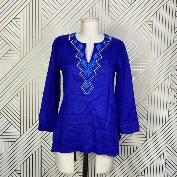 Lilly‎ Pulitzer Amelia Island Tunic Twilight Blue Beaded Embroidered Size US XXS - Picture 2 of 11